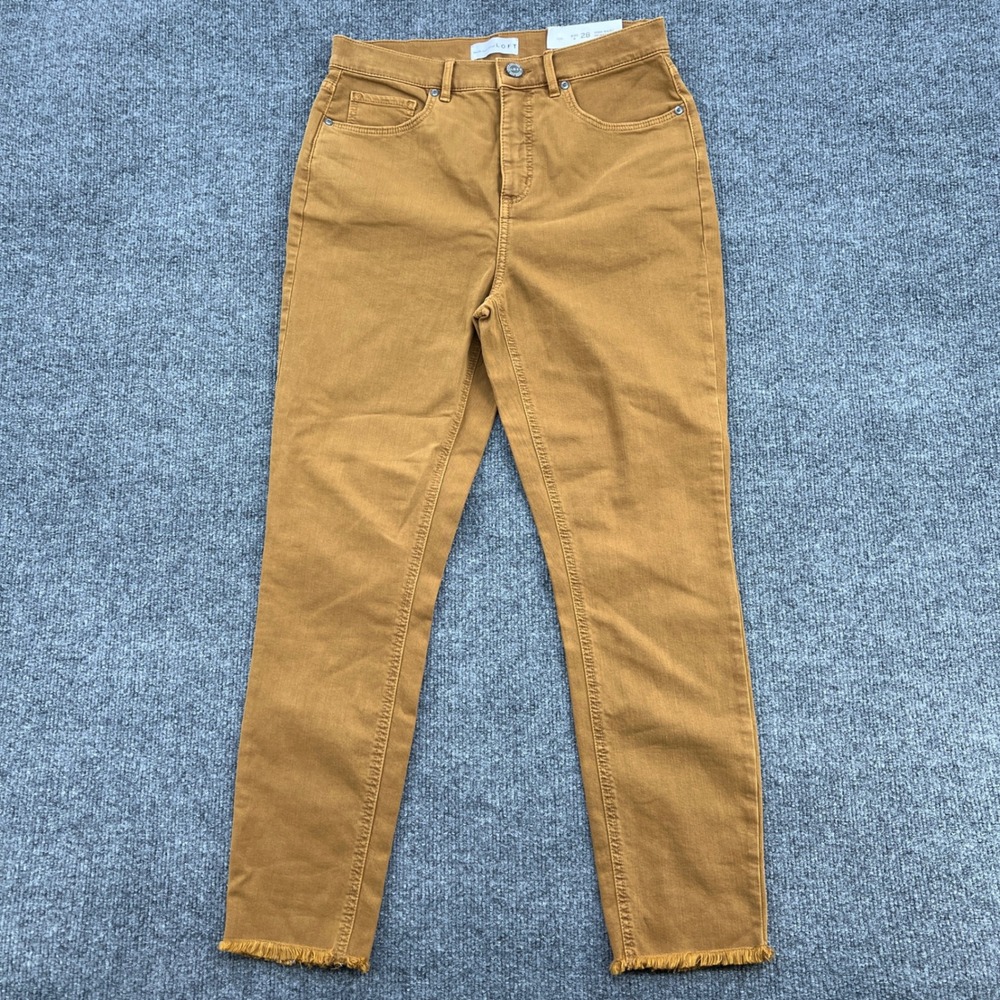 Loft Skinny Crop Pants‎ Women 28/6 Tan High Waist Raw Hem Office Boho Granola
